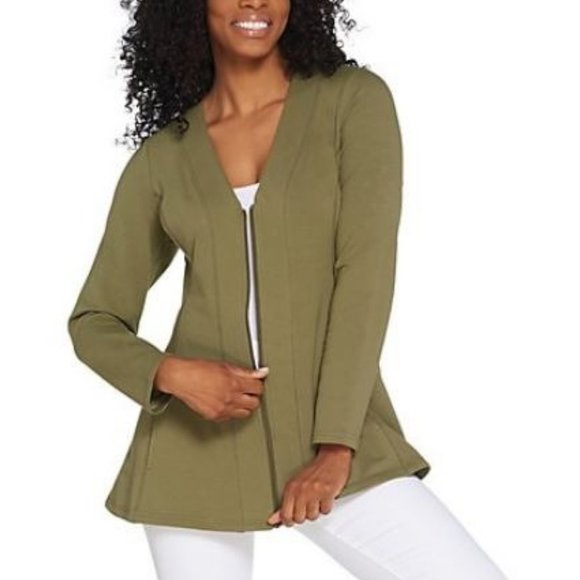 Denim&Co Jackets & Blazers - Denim&Co French Terry Zip Front Fit & Flare Jacket